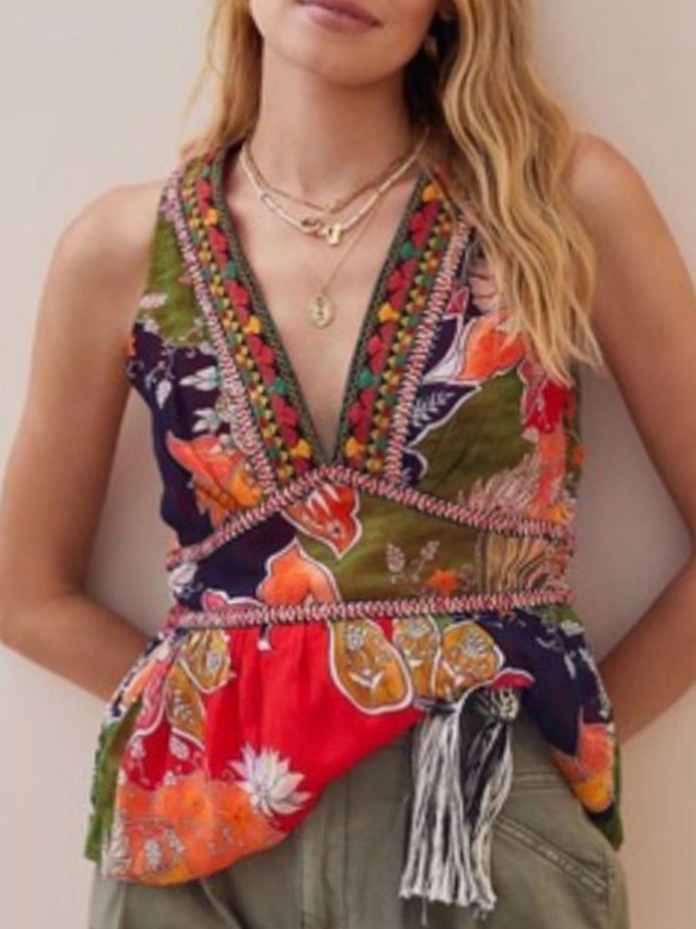 ANTHROPOLOGIE Verb Sleeveless Boho Floral V-Neck blouse in Multi Color